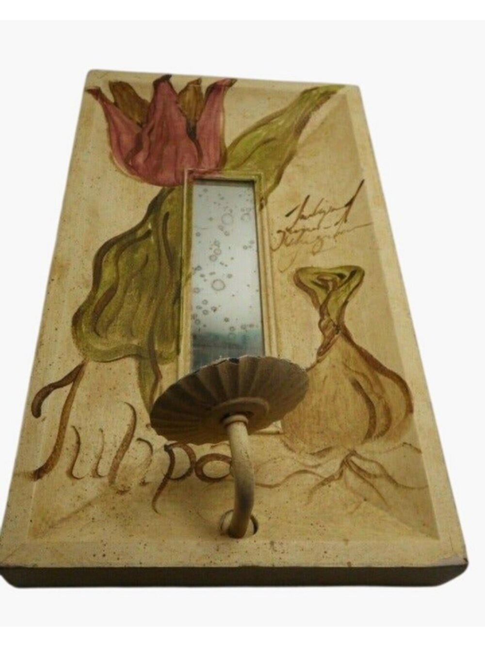 Tulipa Candle Sconce Mirror Portugal Wall Mount Distressed shabby Chic Cottage - Picture 2 of 11